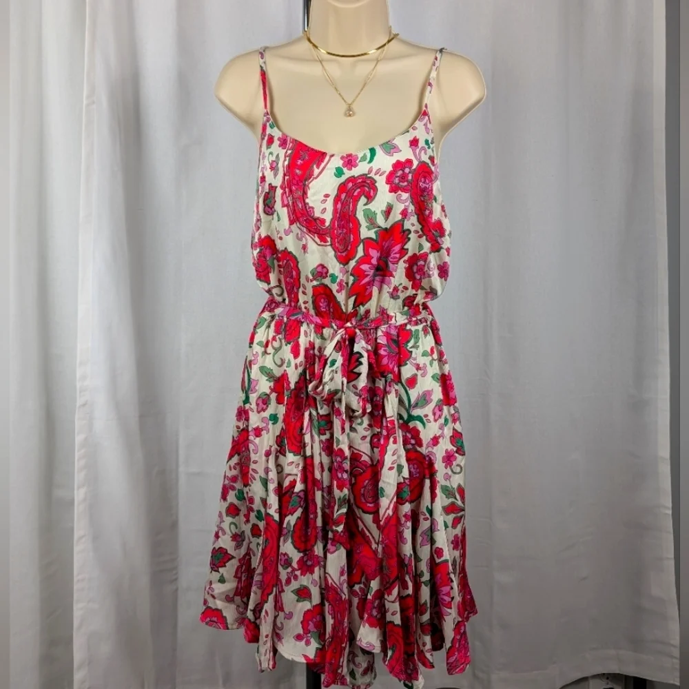 Kori America Floral Paisley Sun Dress Sleeveless Tie Belt Size M - Picture 3 of 8